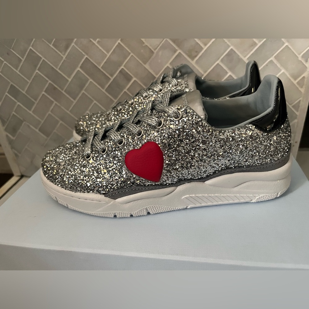 Chiara Ferragni Silver Sneakers With Glittery Finish View 2
